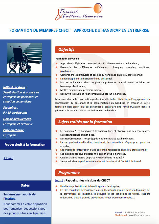 F29 - Formation de membres CHSCT - Approche du handicap en entreprise